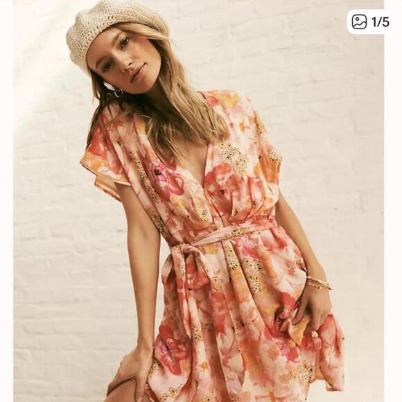 Free People Dresses & Skirts - Free People Freddy Tie Mini Dress Floral Sz XL Pink Boho